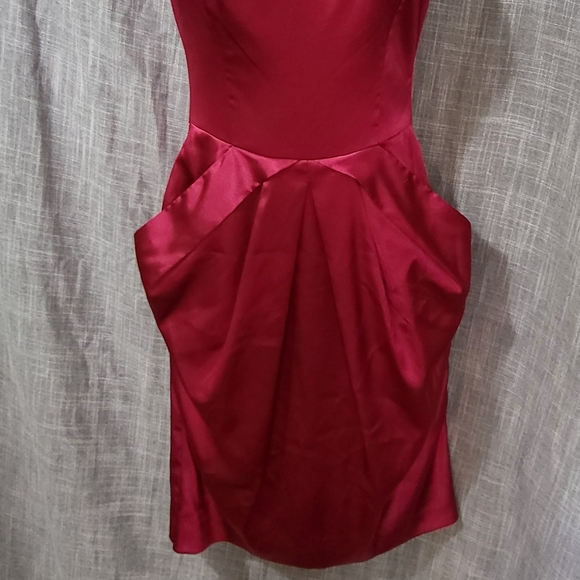 Le Chateau Pink Satin Strapless Mini Dress Size W xxs youth L Open-Back Pockets - Picture 2 of 10